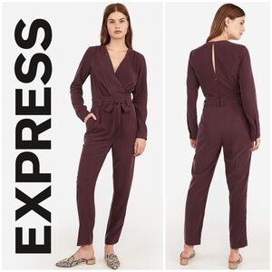 🍷 Express, Merlot Paperbag Waist Belted Jumpsuit